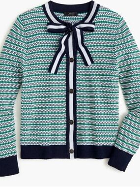 J. Crew Green and Navy Striped Bow-Tie Cardigan